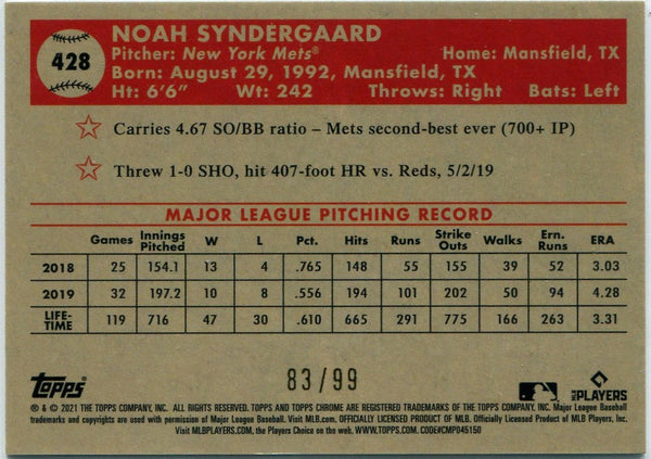 Noah Syndergaard 2021 Topps Chrome Platinum Anniversary Green Yellow 70th Refractor Card #428 83/99