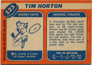 Tim Horton 1968 - 1969 Topps Card #123