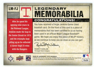 Fergie Jenkins 2008 Upper Deck SP Legendary Memorabilia Patch Relic #LM-FJ