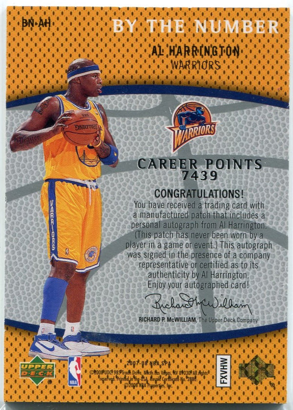 Al Harrington 2007 - 2008 Upper Deck SP Authentic By The Numbers Patch/Autographed Card #BN-AH 71/75