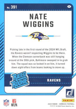 Nate Wiggins 2024 Donruss Rated Rookie Card #391