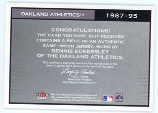 Dennis Eckersley 2003 Fleer Game Worn Jersey Card