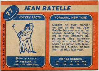 Jean Ratelle 1968 - 1969 Topps Card #77