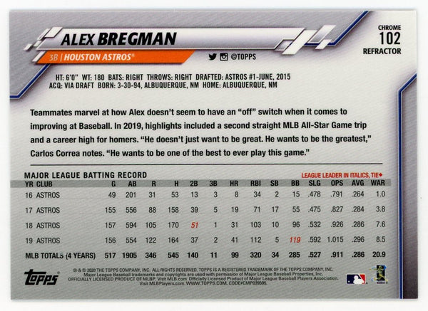 Alex Bregman 2020 Topps Chrome Silver Refractor #102 Card