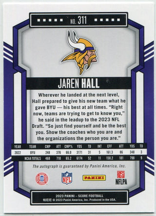 Jaren Hall 2023 Panini Score Autographed RC #311