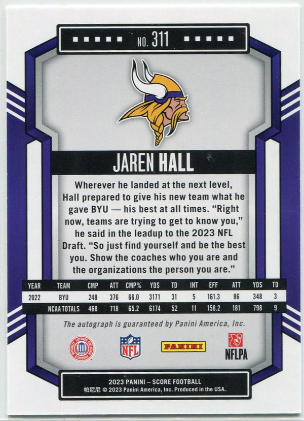 Jaren Hall 2023 Panini Score Autographed RC #311