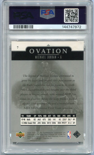 Michael Jordan 1998 - 1999 Upper Deck Ovation Card #7 PSA Graded 8