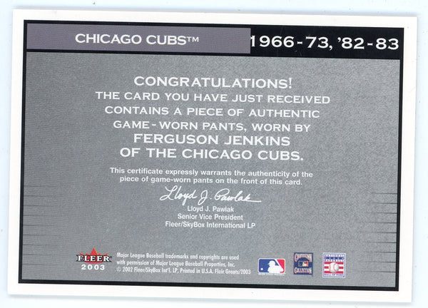 1983 Fergie Jenkins Game Worn Chicago Cubs Jersey Signed My Last