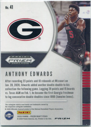 Anthony Edwards 2020 Panini Prizm Draft Picks Red Cracked Ice Prizm RC #41