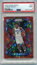 Tyrese Maxey 2020 - 2021 Panini Prizm Red Cracked Ice Prizm RC #256 PSA Graded 9