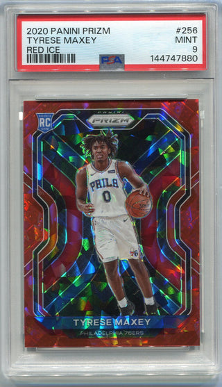Tyrese Maxey 2020 - 2021 Panini Prizm Red Cracked Ice Prizm RC #256 PSA Graded 9