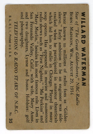 Willard Waterman 1953 Television and Radio Stars of NBC Card #35