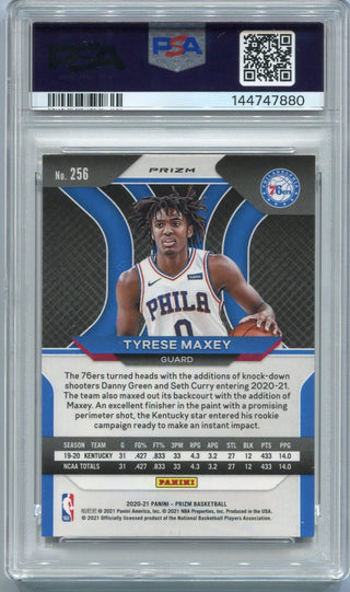 Tyrese Maxey 2020 - 2021 Panini Prizm Red Cracked Ice Prizm RC #256 PSA Graded 9