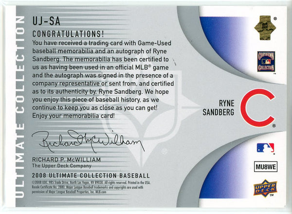 Ryne Sandberg Autographed 2008 Upper Deck Ultimate Collection Game Used Pants Card #UJ-SA