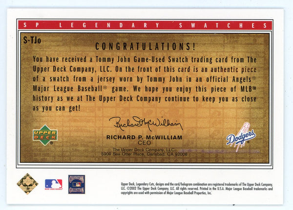 Tommy John 2002 Upper Deck Legendary Swatches Patch Relic #S-TJo