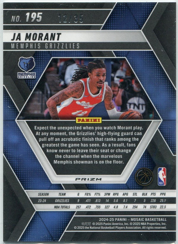 Ja Morant 2024 - 2025 Panini Mosaic Blue Scope Prizm Card #195 12/35