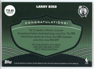Larry Bird 2007 Topps Triple Threads Emerald HOF Patch Card #TTR-69