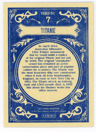 Titanic 2012 Panini Golden Age Card #7
