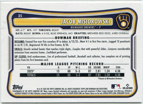 Jacob Misiorowski 2026 Bowman RC #35