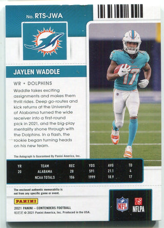Jaylen Waddle Autographed 2021 Panini Contenders Rookie Ticket Patch Card #RTS-JWA