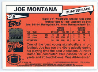 Joe Montana 2001 Topps Archives Reserve Game Used Patch Card #216