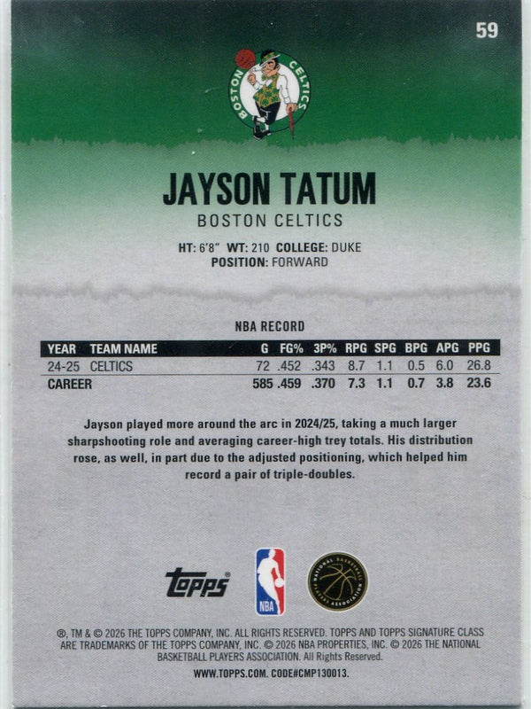 Jayson Tatum 2025 - 2026 Topps Signature Class Gold Pandora Card #59