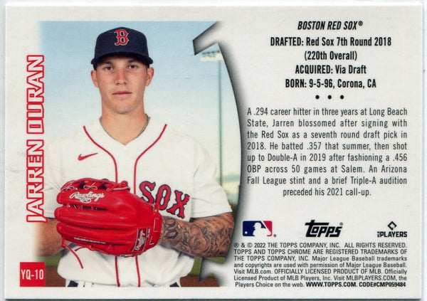 Jarren Duran 2022 Topps Chrome Youthquake Refractor RC #YQ-10
