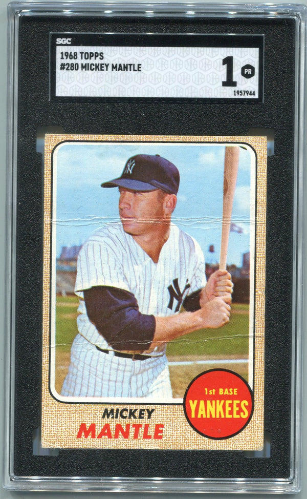 Mickey Mantle 1968 Topps Card #280 SGC Graded 1