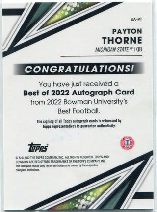 Payton Thorne 2022 Bowman Chrome University Autographed RC #BA-PT