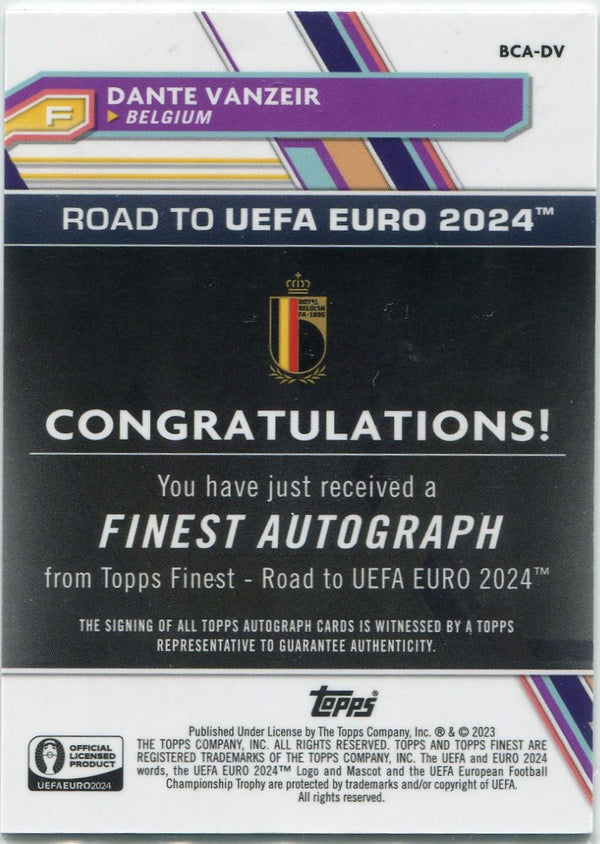 Dante Vanzeir 2023 Topps Finest UEFA Road To The Euros Autographed Refractor Card #BCA-DV
