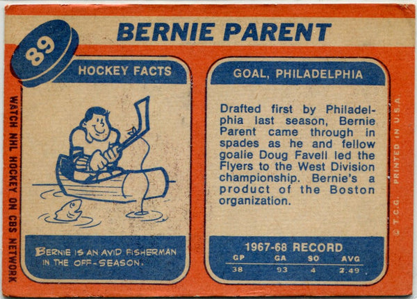 Bernie Parent 1968 - 1969 Topps RC #89