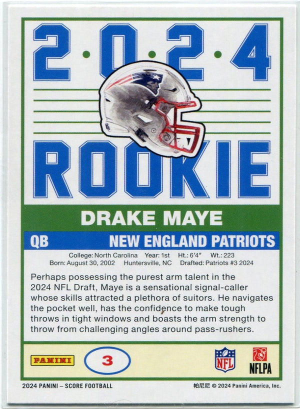 Drake Maye 2024 Panini Score RC #3