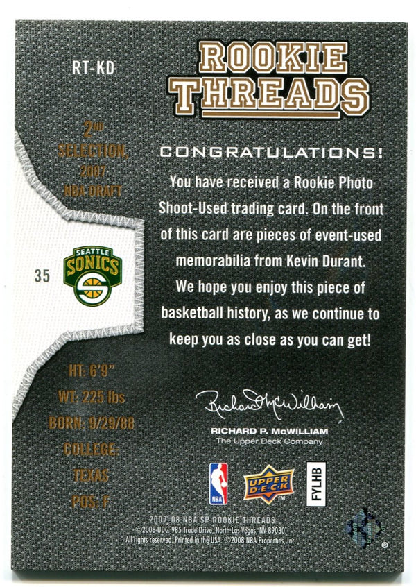 Kevin Durant Upper Deck Rookie Threads Jersey Card 2007