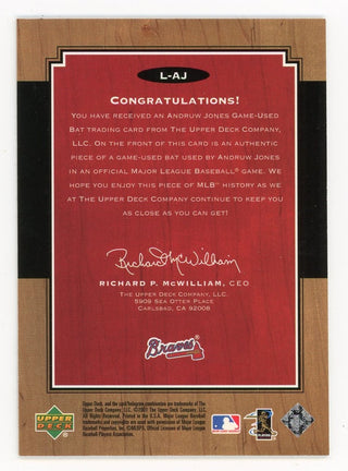Andruw Jones 2001 Upper Deck Legendary Lumber #L-AJ Card