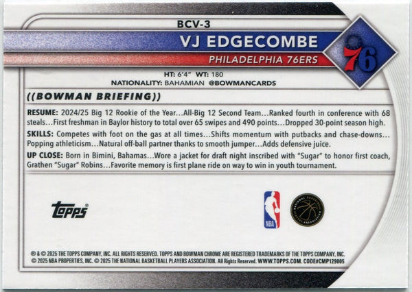 VJ Edgecombe 2025 - 2026 Bowman Chrome Reptilian Refractor RC #BCV-3
