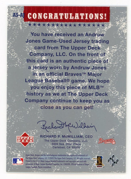 Andruw Jones 2003 Upper Deck Authentic Stars Jersey Swatch #AS-AJ Card