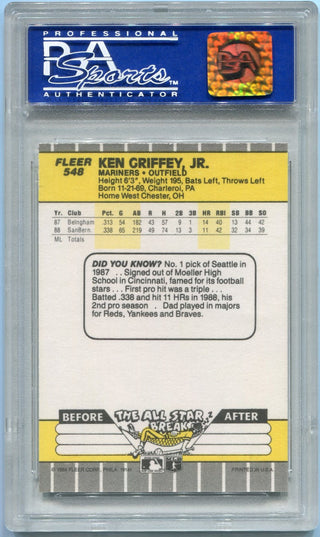 Ken Griffey Jr. 1989 Fleer RC #548 PSA Graded 8