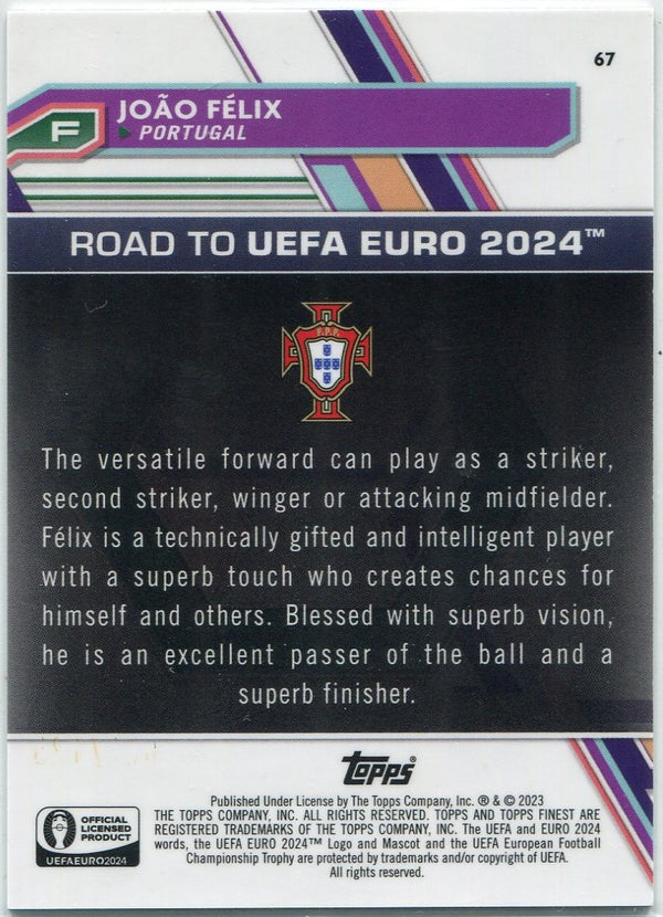 Joao Felix 2023 Topps Finest UEFA Road To the Euros Green Speckle Refractor Card #67 22/125
