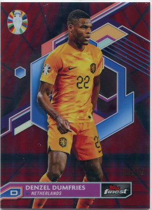 Denzel Dumfries 2023 Topps Finest UEFA Road To the Euros Red Refractor Card #48 3/10