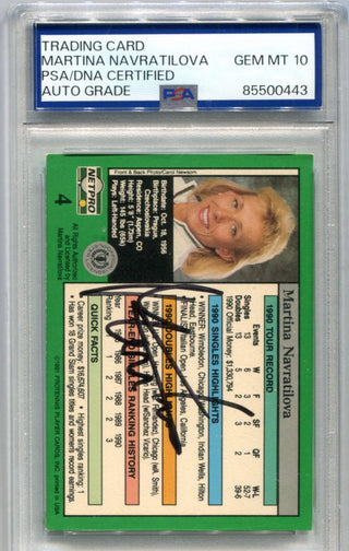 Martina Navratilova 1991 Tour Star  Autographed Card PSA AUTO GRADE GEM MT 10