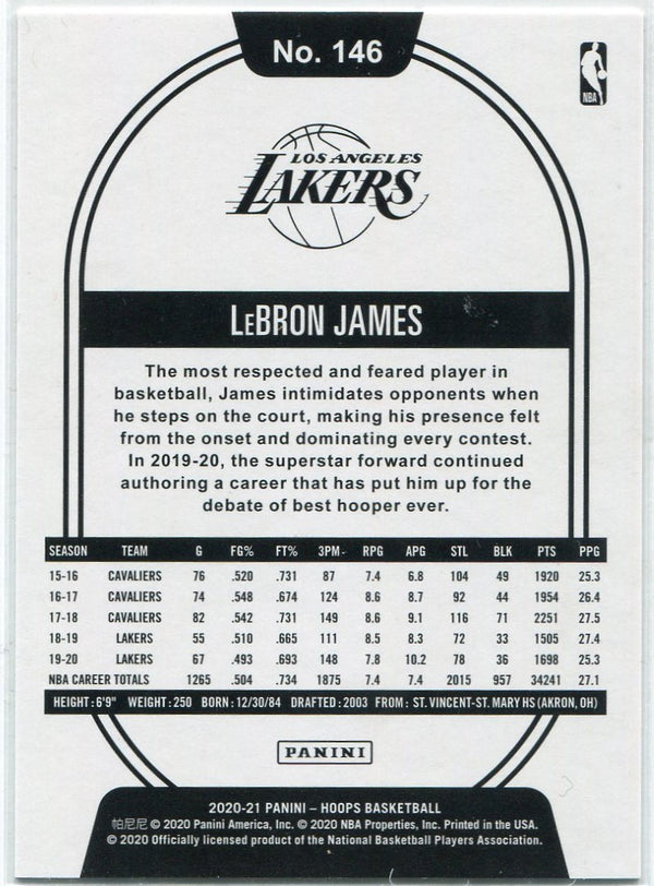 Lebron James 2020 - 2021 Panini Hoops Teal Parallel Card #146 50/70