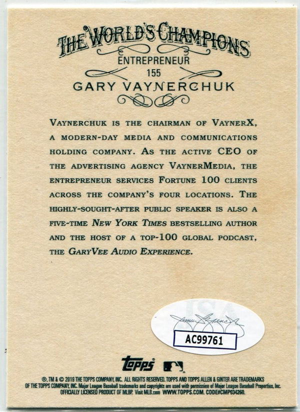 Gary "Vee" Vaynerchuk 2019 Topps Allen & Ginter X Autographed Card (JSA)