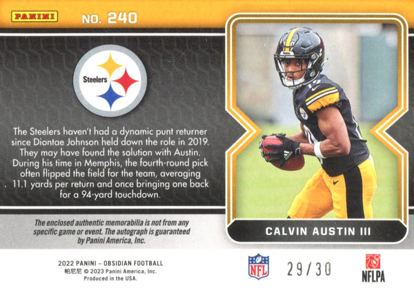 Calvin Austin III 2022 Panini Obsidian Rookie Autographed Card #240 #29/30