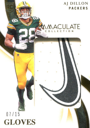 AJ Dillon 2020 Panini Immaculate Rookie Patch Card #7/15