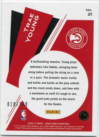 Trae Young 2020 - 2021 Panini Court Kings Maestros Ruby Parallel Card #21 18/149