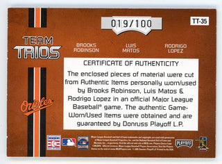 Brooks Robinson/ Luis Matos/ Rodrigo Lopez 2005 Donruss Team Trios Bat/Patch Relic #TT-35