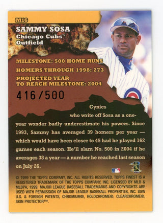 Sammy Sosa 1999 Topps Milestones Home Runs #M16 Card 416/500