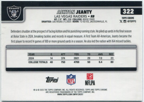 Ashton Jeanty 2025 Panini Prizm Pulsar Refractor RC #322