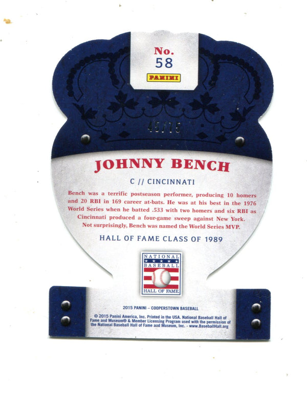 Johnny Bench 2015 Panini Cooperstown Crown Royal Silver #58 45/75 Card