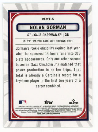 Nolan Gorman 2023 Topps Bowman Chrome Rookie Of The Year Favorite #ROYF-5 Card